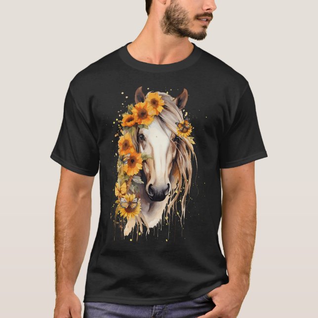 Sunflower Horse Portrait Cowgirl Equestrian T-Shirt (Front)