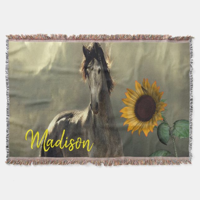 Sunflower Horse Throw Blanket (Front)