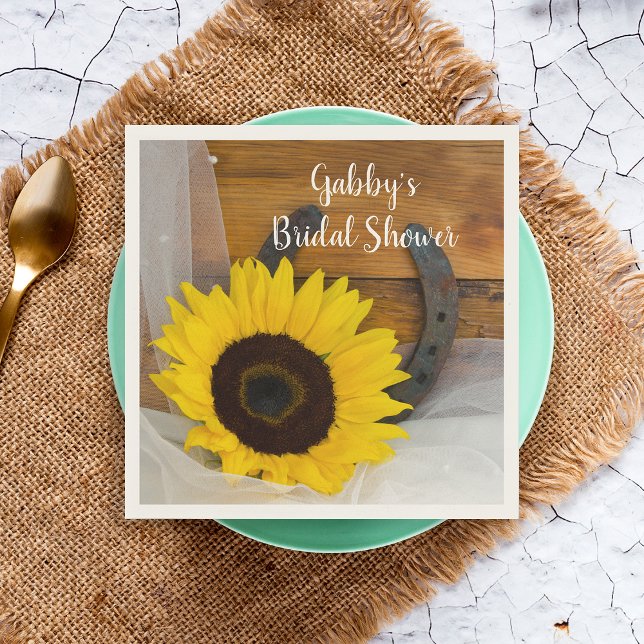 Sunflower Horseshoe Country Western Bridal Shower Napkin (Creator Uploaded)