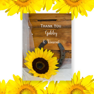Sunflower Horseshoe Western Wedding Thank You Note Note Card