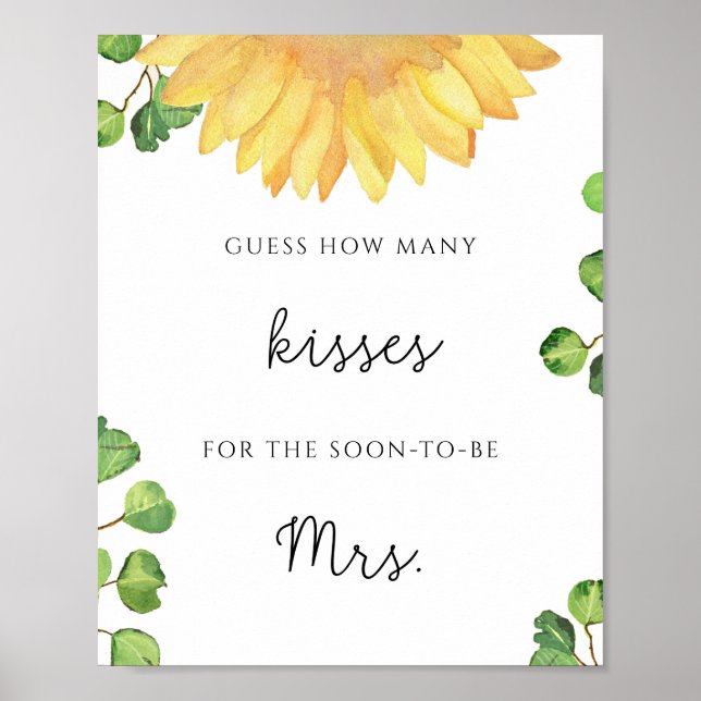 Sunflower how many kisses bridal shower game poster (Front)