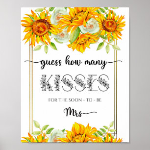 Sunflower how many kisses bridal shower game poster