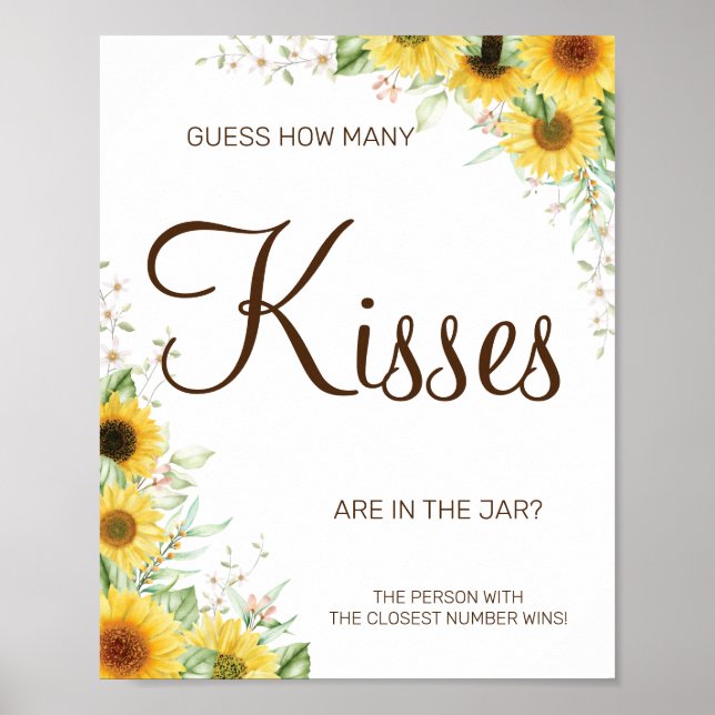Sunflower How many kisses Bridal shower game sign (Front)