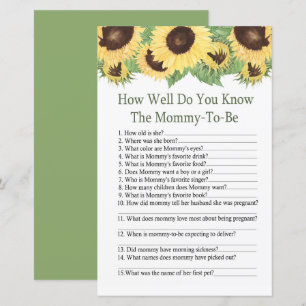 Sunflower How well do you know baby shower game