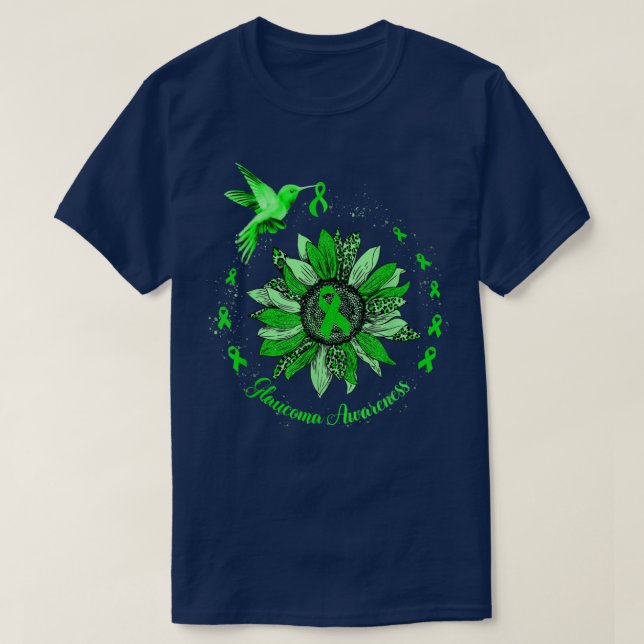 Sunflower Hummingbird Green Ribbon Glaucoma Warrio T-Shirt (Design Front)