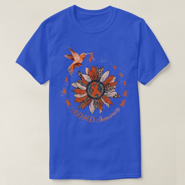 Sunflower Hummingbird Orange Ribbon ADHD Warrior  T-Shirt (Design Front)