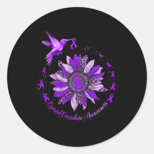 Sunflower Hummingbird Purple Ribbon Opioid Overdos Classic Round Sticker