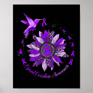 Sunflower Hummingbird Purple Ribbon Opioid Overdos Poster