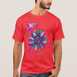 Sunflower Hummingbird Purple Teal Pink Ribbon Thyr T-Shirt