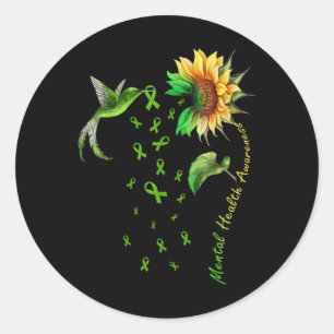 Sunflower Hummingbird Ribbon Mental Health Awarene Classic Round Sticker