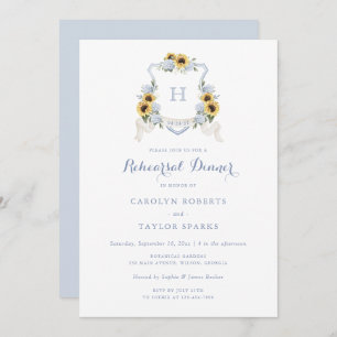Sunflower Hydrangea Crest Rehearsal Dinner Wedding Invitation
