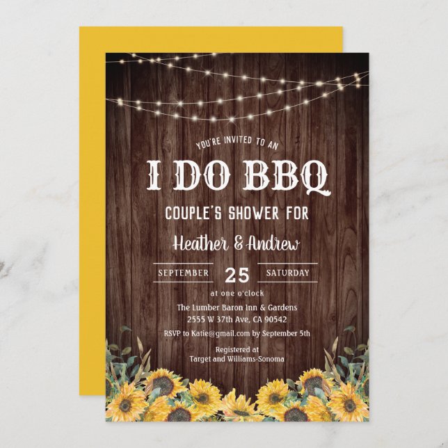 Sunflower I Do BBQ Couple Shower Engagement Invitation (Front/Back)