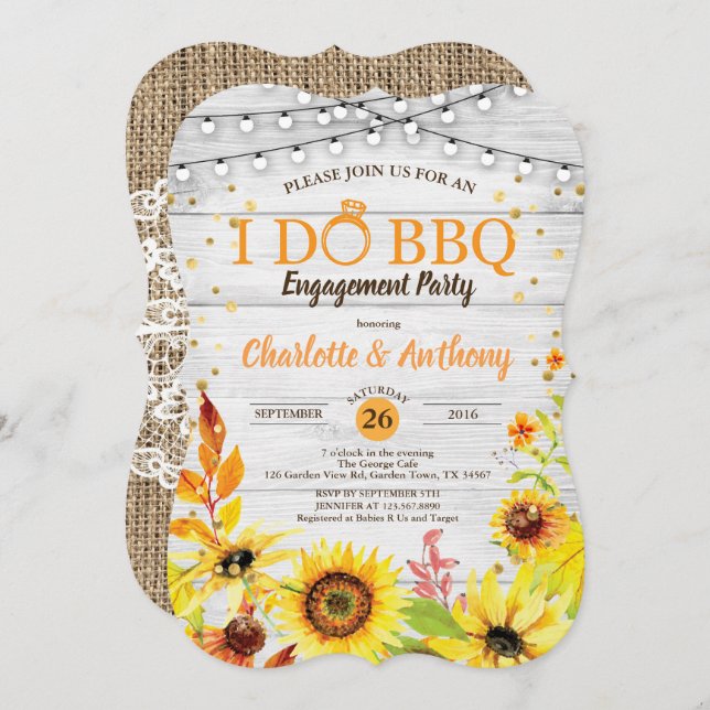 Sunflower I do BBQ engagement party invitation (Front/Back)