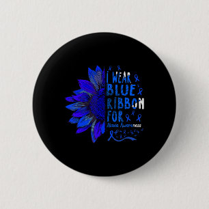 Sunflower I Wear Blue Ribbon for Ataxia Awareness 6 Cm Round Badge