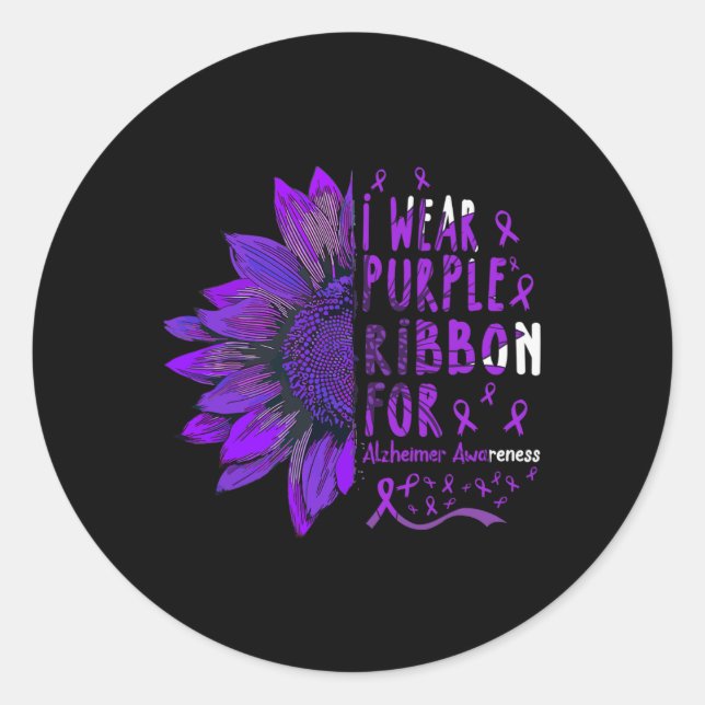 Sunflower I Wear Purple Ribbon for Alzheimer Aware Classic Round Sticker (Front)