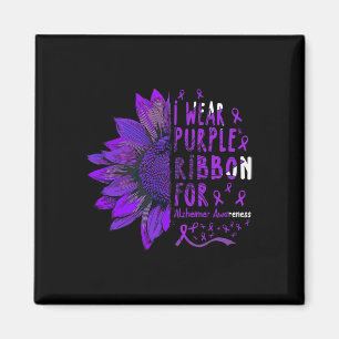 Sunflower I Wear Purple Ribbon for Alzheimer Aware Magnet