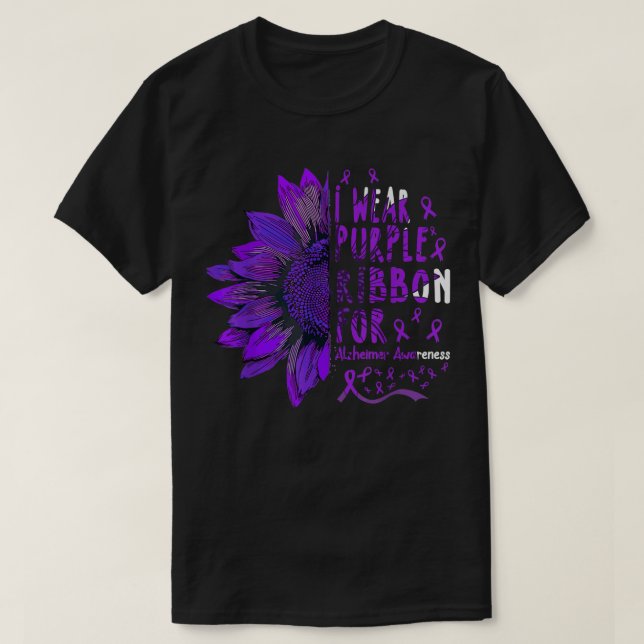 Sunflower I Wear Purple Ribbon for Alzheimer Aware T-Shirt (Design Front)