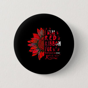 Sunflower I Wear Red Ribbon for Blood Cancer Aware 6 Cm Round Badge