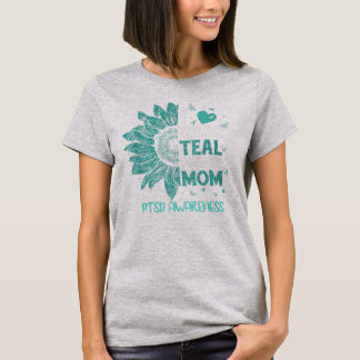 Sunflower I Wear Teal Ribbon For My Mom PTSD T-Shirt