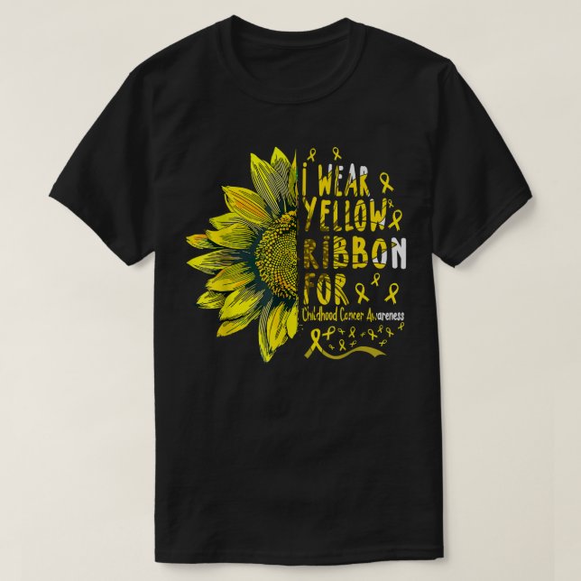Sunflower I Wear Yellow Ribbon Childhood Cancer Aw T-Shirt (Design Front)
