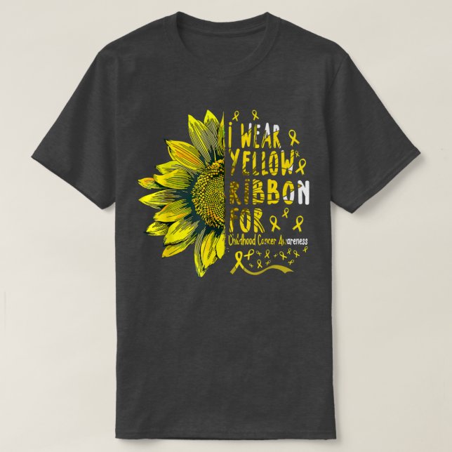 Sunflower I Wear Yellow Ribbon Childhood Cancer Aw T-Shirt (Design Front)