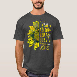 Sunflower I Wear Yellow Ribbon Childhood Cancer Aw T-Shirt