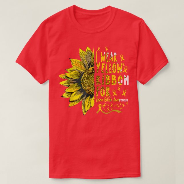 Sunflower I Wear Yellow Ribbon for Spina Bifida Aw T-Shirt (Design Front)