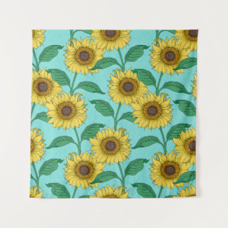 Sunflower illustration dances in this seamless pat tapestry