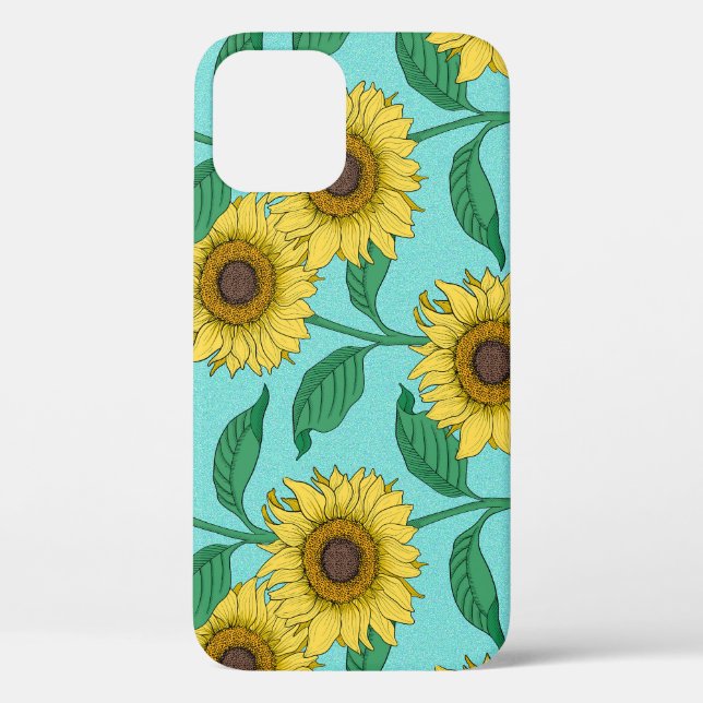 Sunflower Illustration Fashion Repeat Pattern Case-Mate iPhone Case (Back)