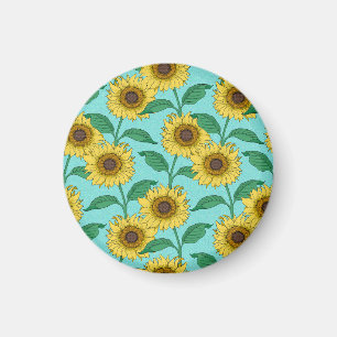 Sunflower Illustration Fashion Repeat Pattern Magnet