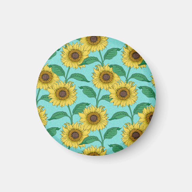Sunflower Illustration Fashion Repeat Pattern Magnet (Front)