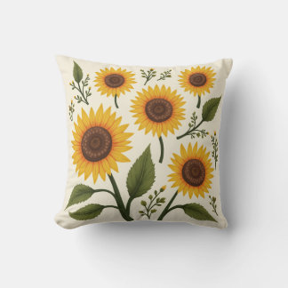 sunflower illustration Throw Pillows