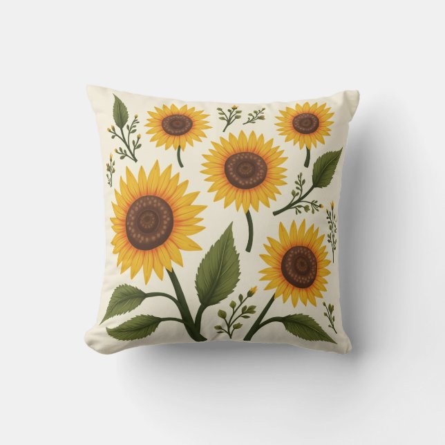 sunflower illustration Throw Pillows (Front)