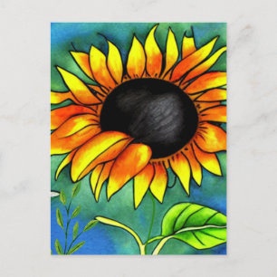 Sunflower Impressionism Crayon Modern Bold  Postcard