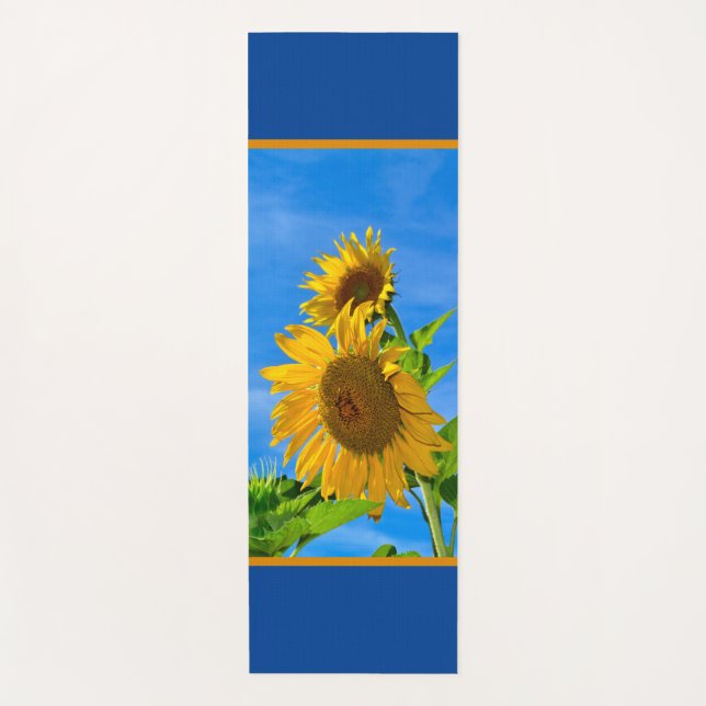 Sunflower in blue and brown yoga mat (Front)