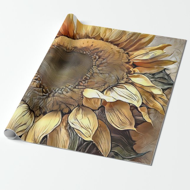 Sunflower In Frame Modern Art Collection Wrapping Paper (Unrolled)