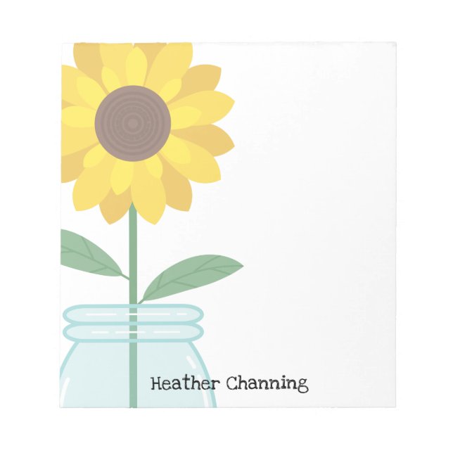 Sunflower in Mason Jar - Add Your Name Notepad (Front)