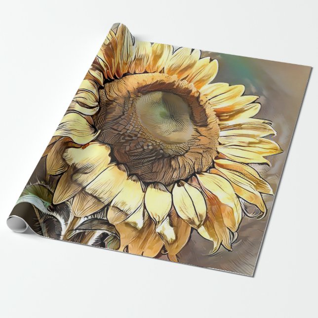 Sunflower In Morning Modern Art Collection Wrapping Paper (Unrolled)