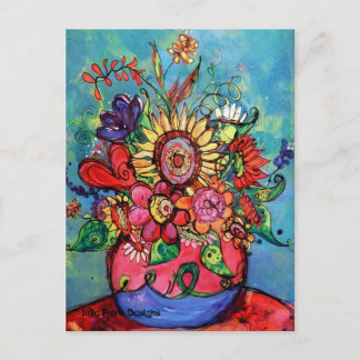 Sunflower in Pink Vase Postcard