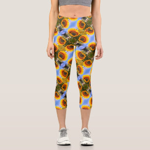 Sunflower In Sunshine Abstract Art Pattern      Capri Leggings