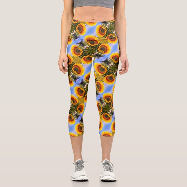 Sunflower In Sunshine Abstract Art Pattern      Capri Leggings (Front)