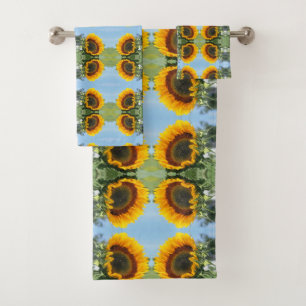 Sunflower In Sunshine Abstract Flower Art    Bath Towel Set