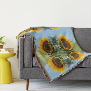 Sunflower In Sunshine Abstract Flower Art  Throw Blanket
