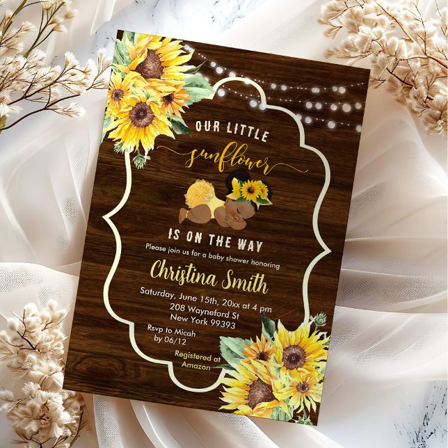 Sunflower is On The Way Afro Girl Baby Shower Invitation (Creator Uploaded)