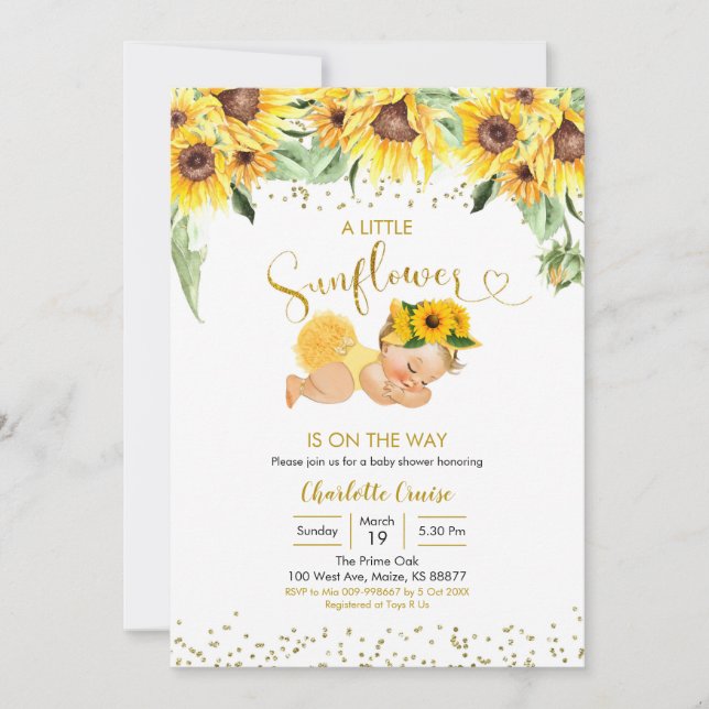 Sunflower is on the way Blonde Girl Baby Shower Invitation (Front)