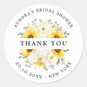 Sunflower Ivory Peony Bridal Shower Thank you Classic Round Sticker