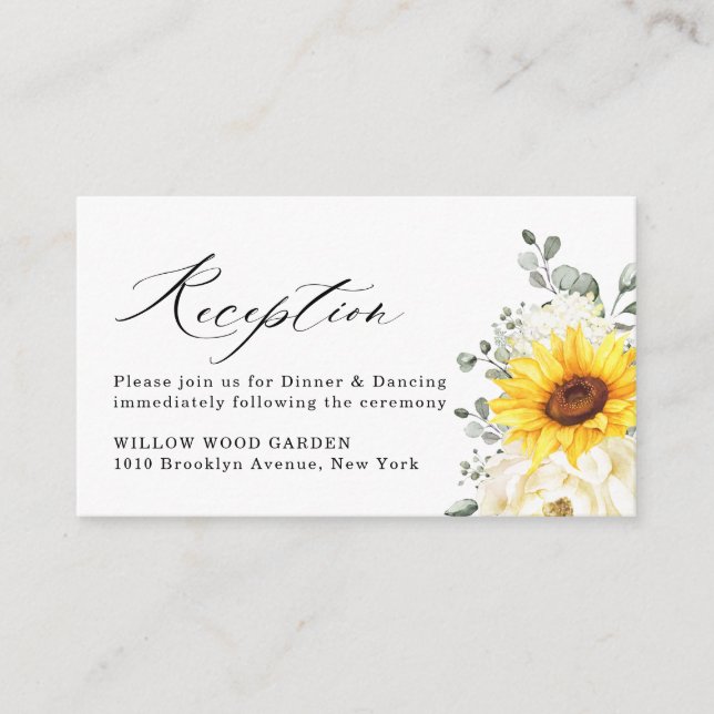 Sunflower Ivory Peony  Eucalyptus Wedding Details Enclosure Card (Front)