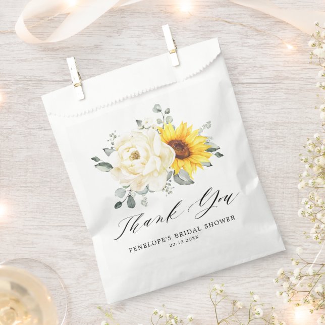 Sunflower Ivory Peony Floral Bridal Shower Favour Bag (Clipped)