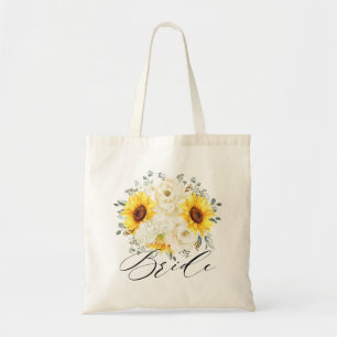 Sunflower Ivory Peony Floral Eucalyptus Wedding    Tote Bag