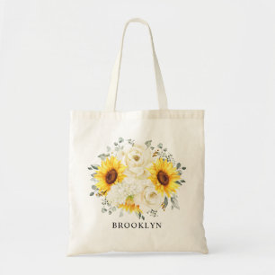 Sunflower Ivory Peony Floral Eucalyptus Wedding    Tote Bag